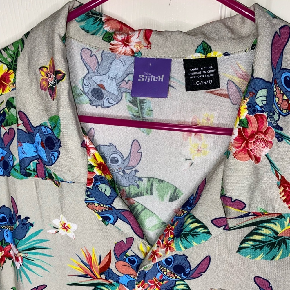Disney Stitch Hawaiian Shirt Mens Large Rayon Tropical Button-Up, Cool Dad - Picture 4 of 11
